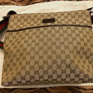 Gucci brown canvas web strap pocket messenger